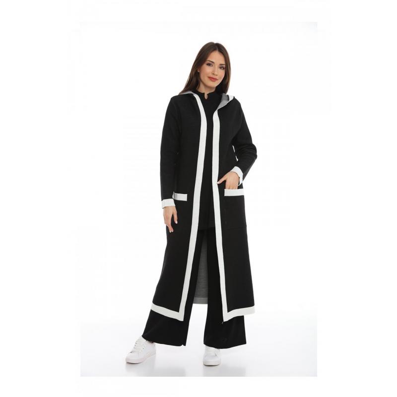 Soft Doku Şerit Hırka Siyah 1074