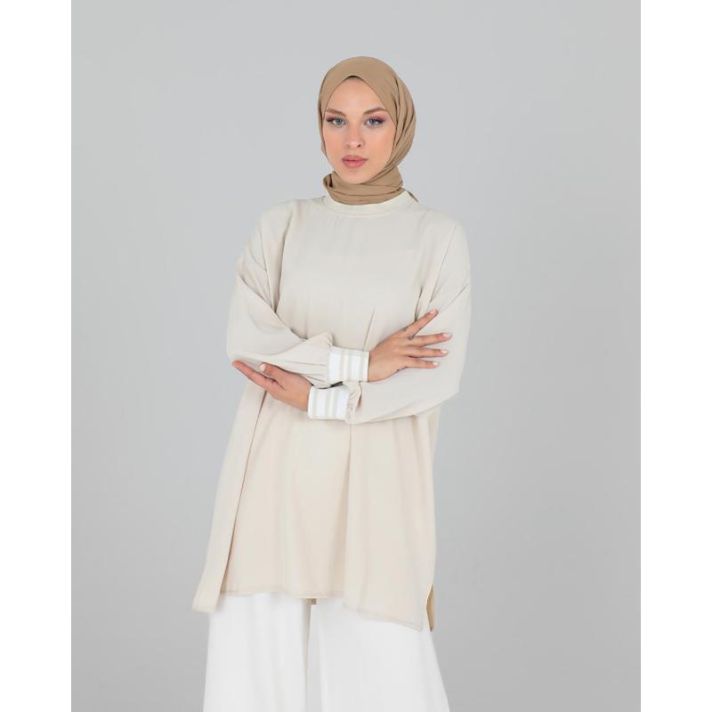 E23-2307 KNITWEAR DETAILED AEROBIN TUNIC BEJ