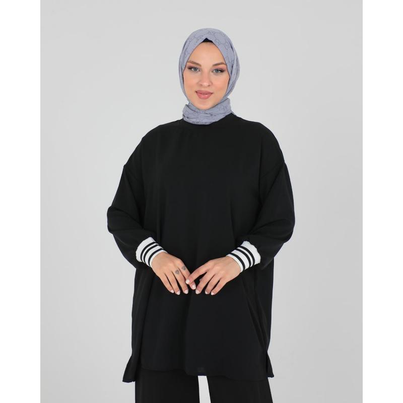 E23-2307 KNITWEAR DETAILED TUNIC BLACK
