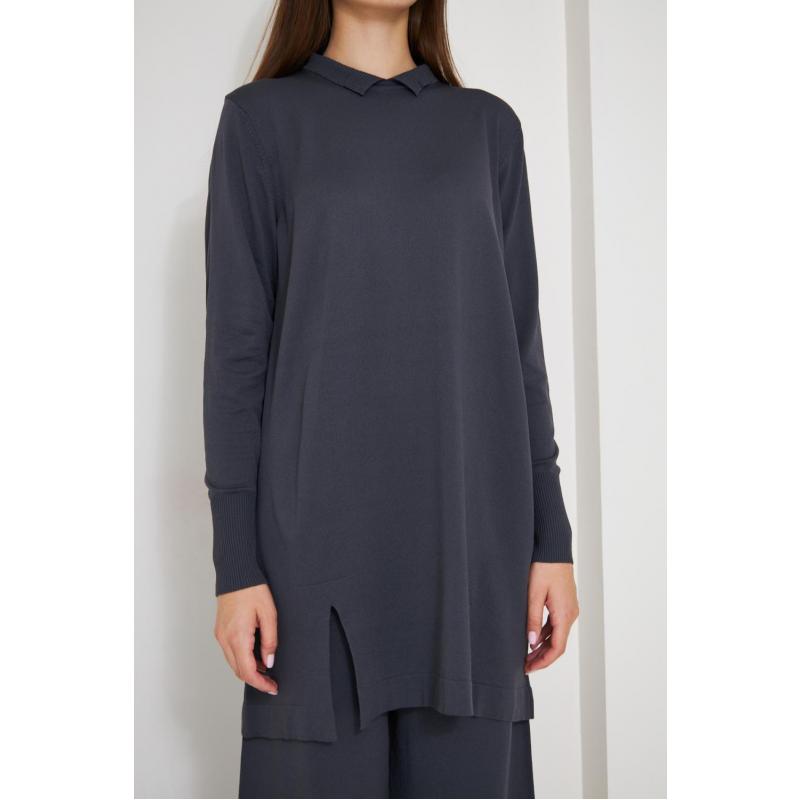 K23-5011 SPACIOUS COLLAR TUNIC ANTHRACITE