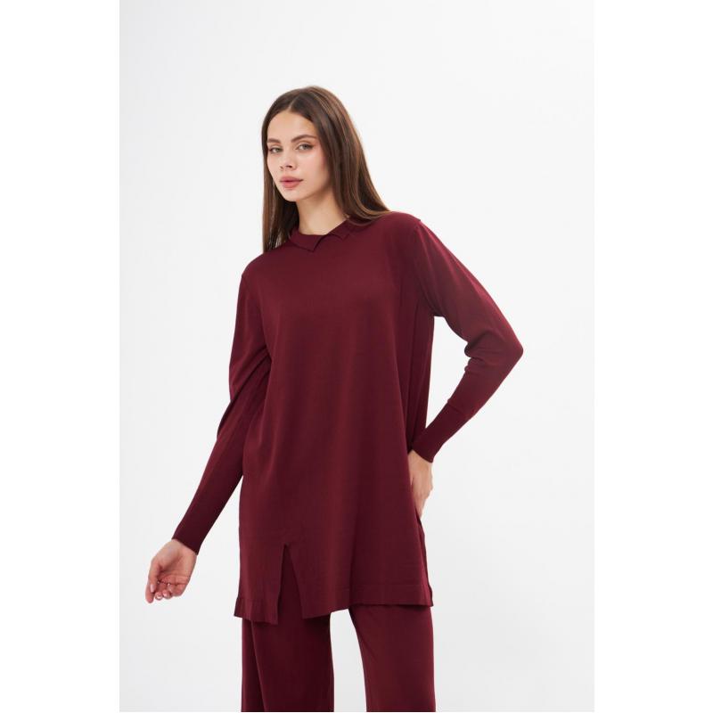 K23-5011 SPACIOUS COLLAR TUNIC claret red