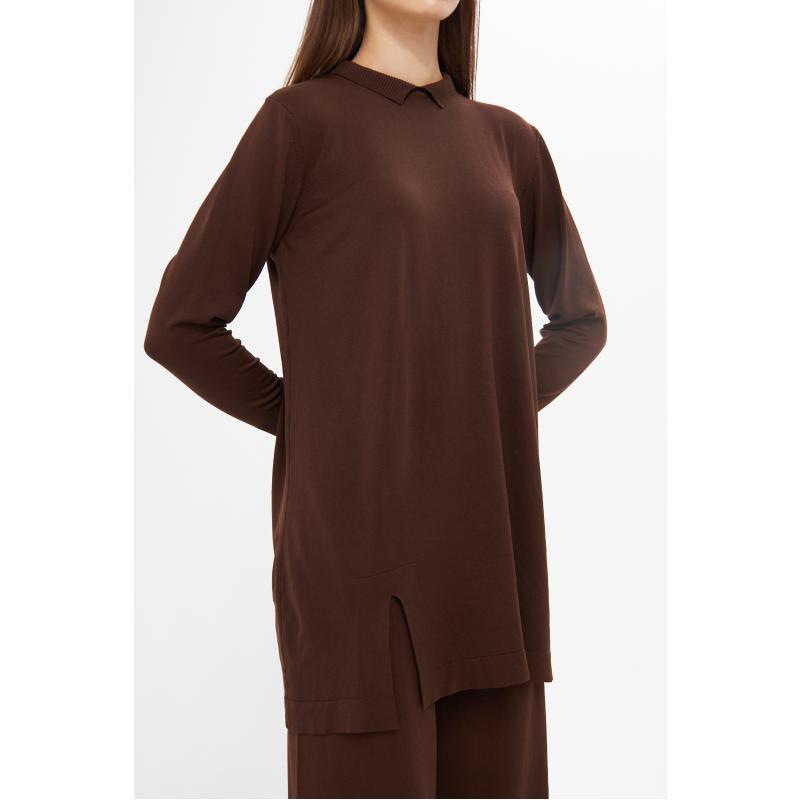 K23-5011 FERAH YAKA TUNİK KAHVE