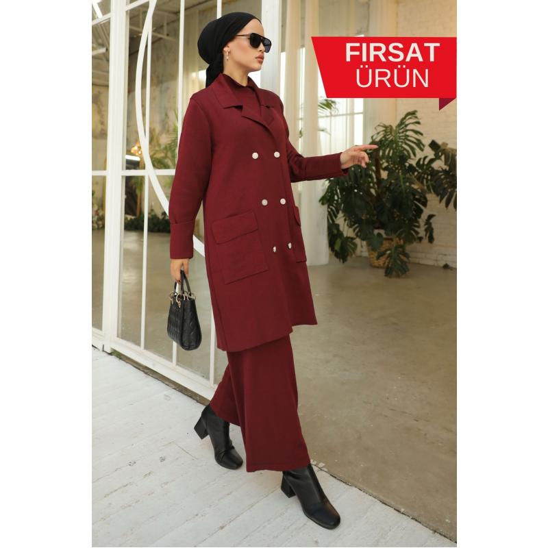 K23-5012 MERSERİZE ÇELİK ÖRGÜ TRİKO TRENÇ BORDO