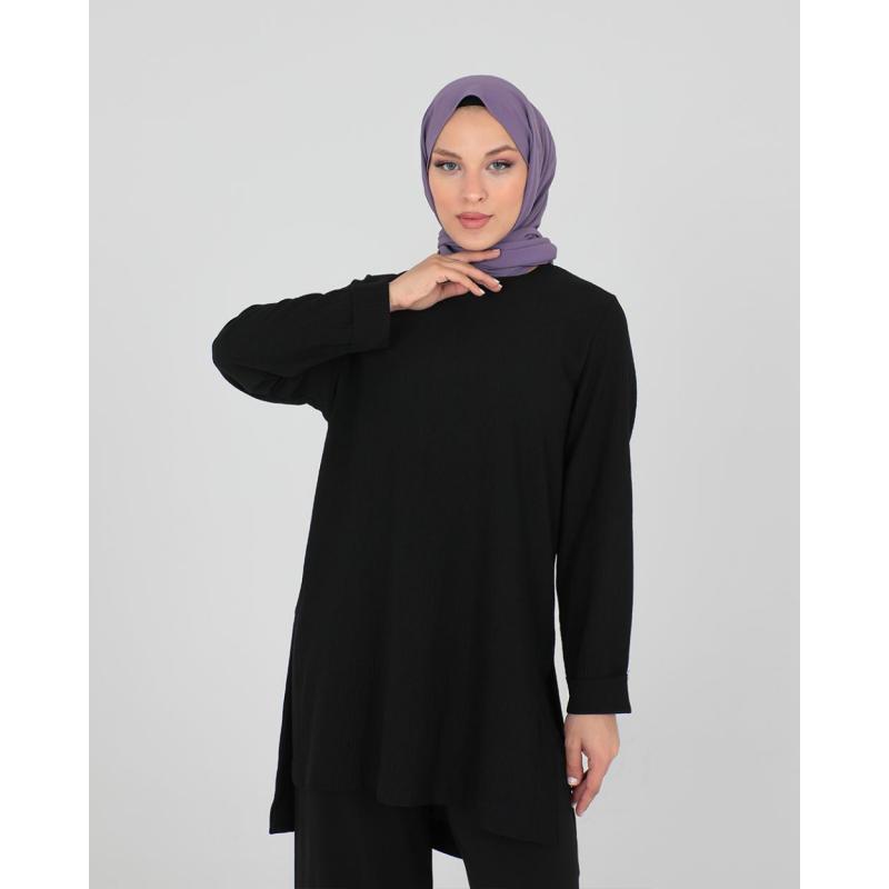 K23-K6054 CROSSED SLEEVE TUNIC BLACK