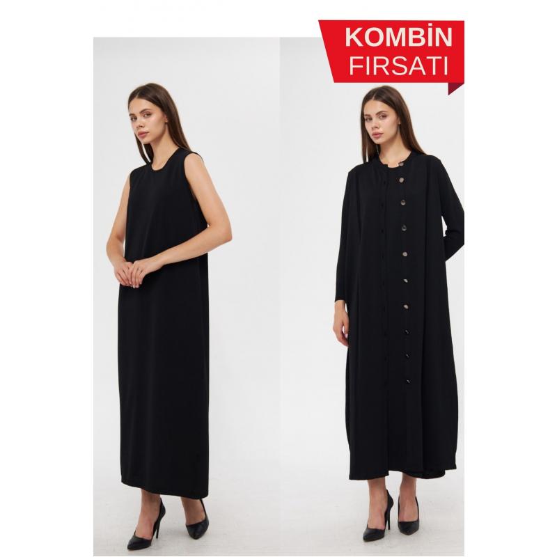 MERCERIZED TURINO CARDIGAN UNDERWEAR SUIT BLACK