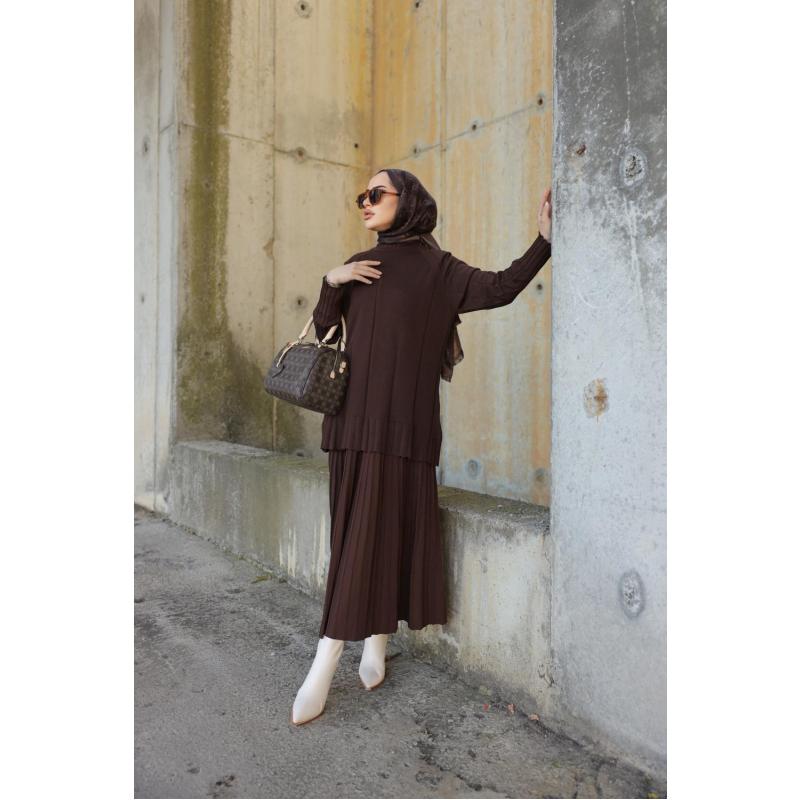 Merserize Blok Tunik Kahve,