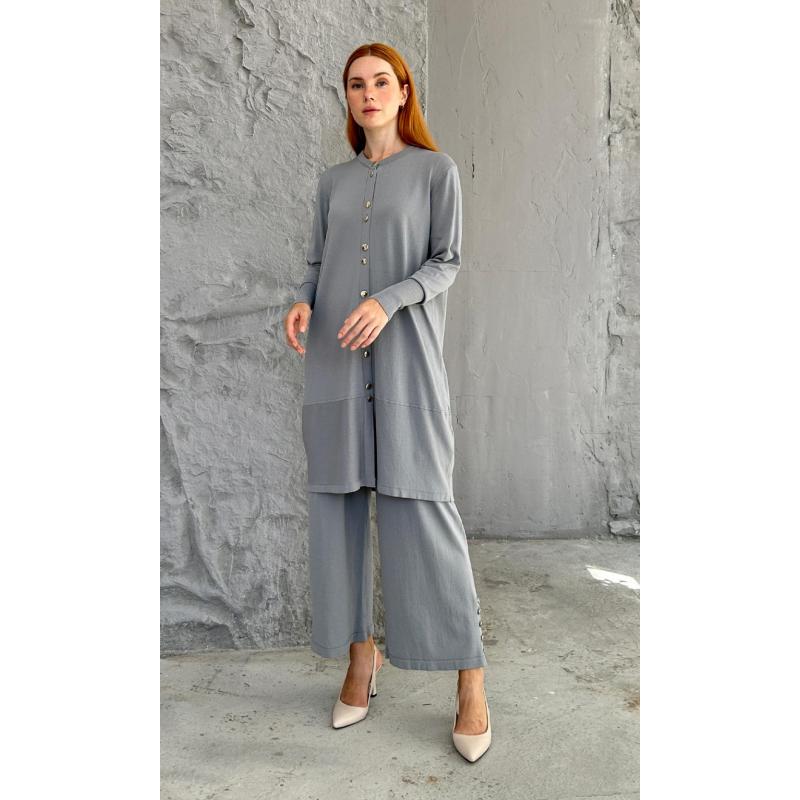 RAYON COLD YARN MERCERIZED BELLA CARDIGAN PANTS SET GREY
