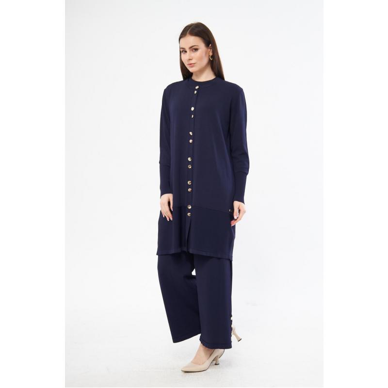RAYON COLD YARN MERCERIZED BELLA CARDIGAN TROUSERS SUIT DARK BLUE