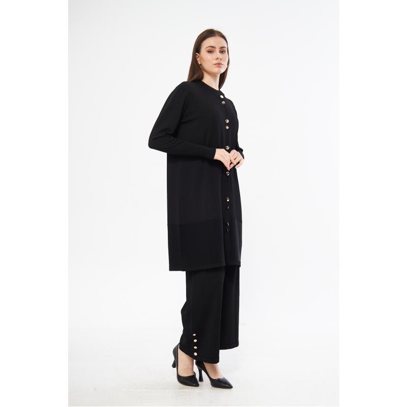 RAYON COLD YARN MERCERIZED BELLA CARDIGAN TROUSERS SUIT BLACK