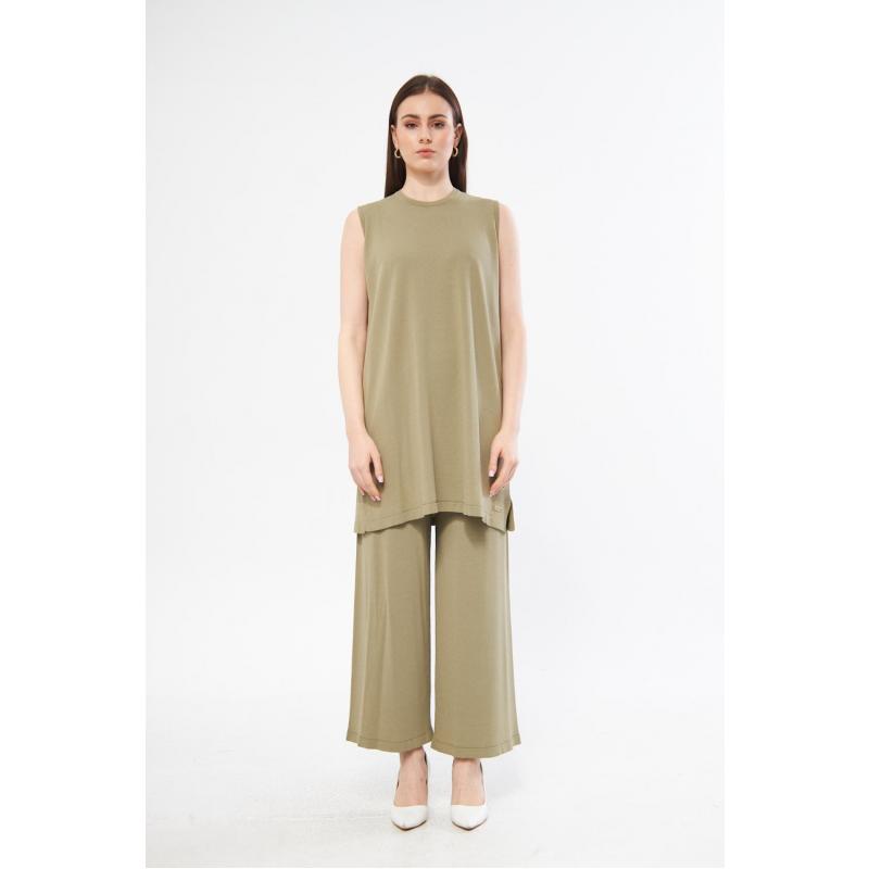 RAYON COLD THREAD MERCERIZED GILET TUNIC KHAKI