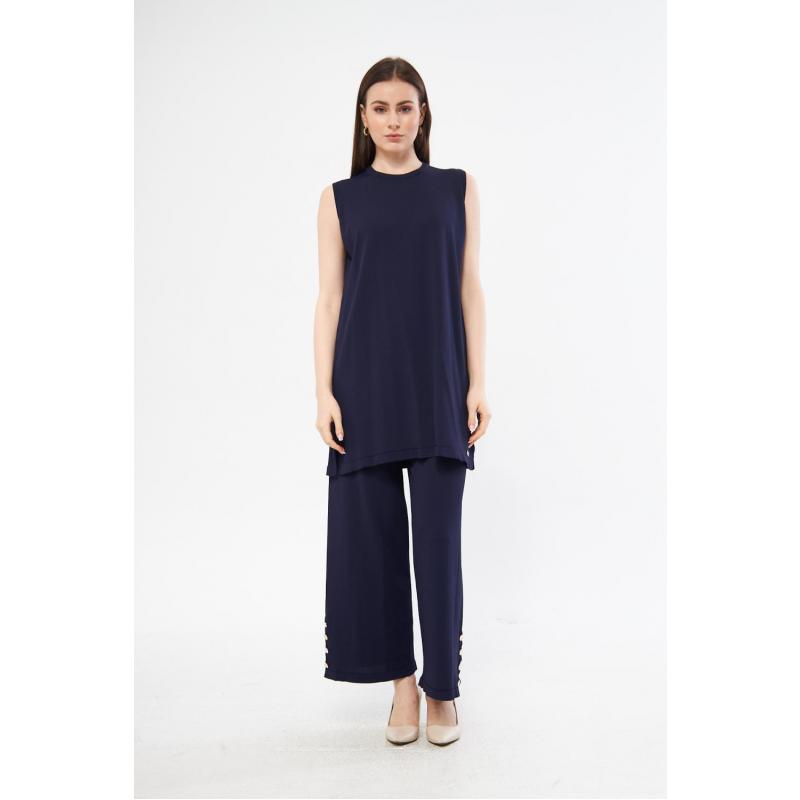 RAYON COLD THREAD MERCERIZED GILET TUNIC NAVY BLUE
