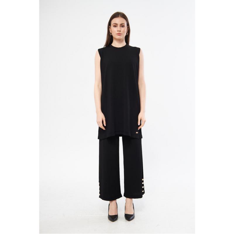 RAYON COLD THREAD MERCERIZED GILE TUNIC BLACK