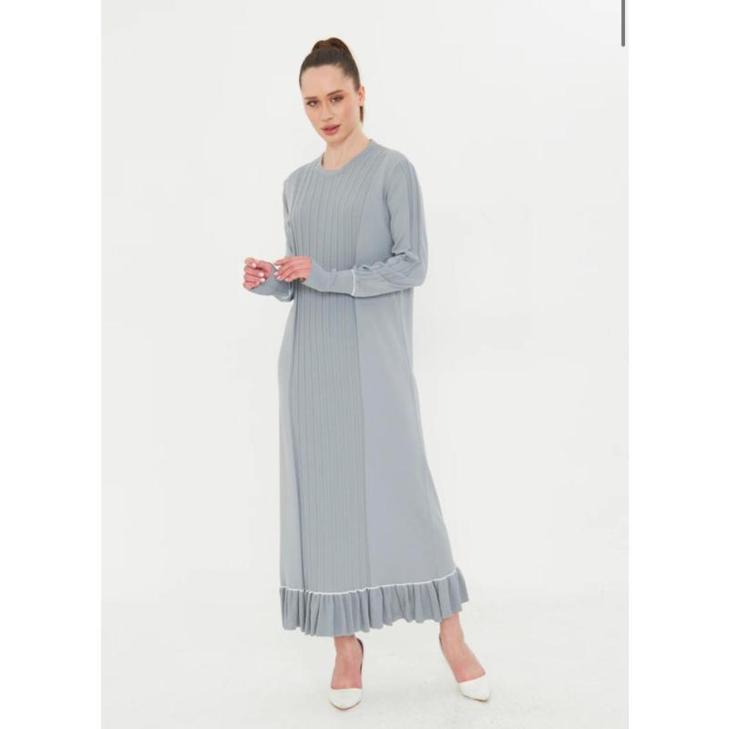 Soğuk İp Fırfır Elbise GRİ