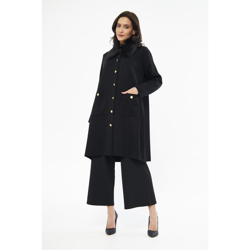 KNITWEAR STEEL KNITTED FURRY CAPE BLACK