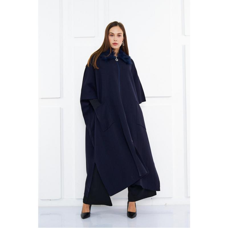 Knitwear Steel Knit Fur Poncho navy blue