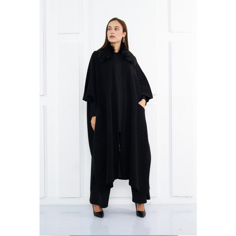 Knitwear Steel Knit Fur Poncho Black